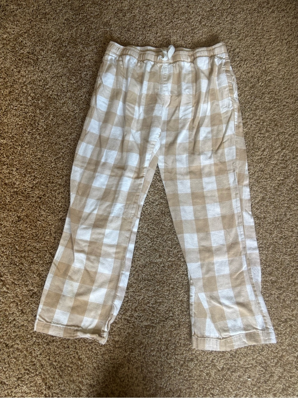 Old Navy Beige and White Checked Drawstring Lounge Joggers